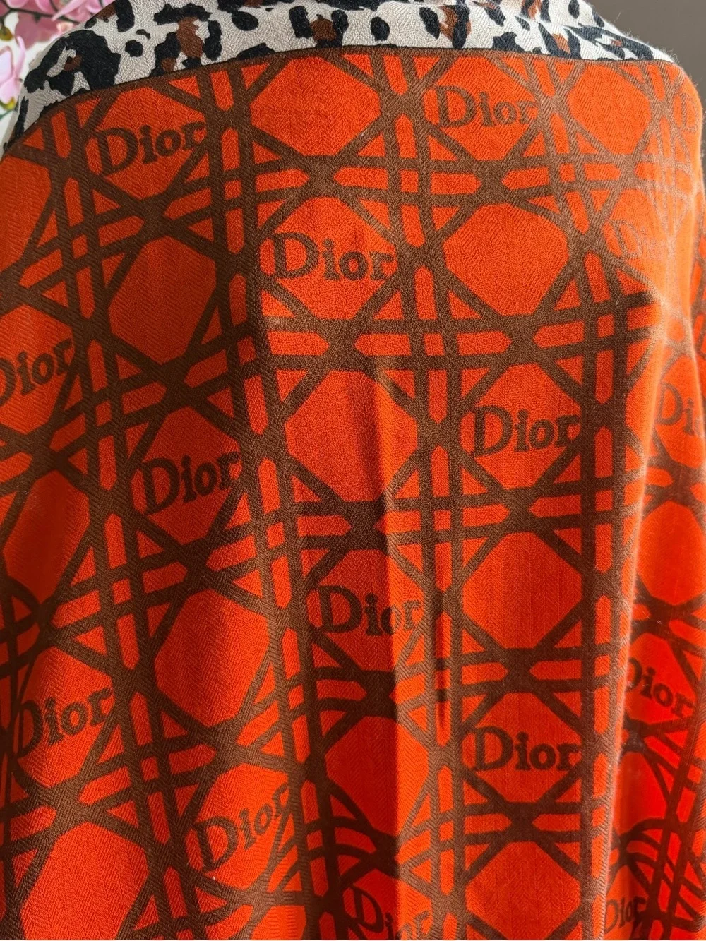 Dior Orange and Brown Logo Pattern Wool/Silk/Cashmere blend Scarf.